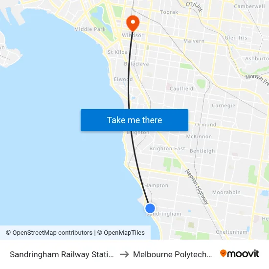 Sandringham Railway Station to Melbourne Polytechnic map