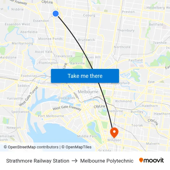 Strathmore Railway Station to Melbourne Polytechnic map