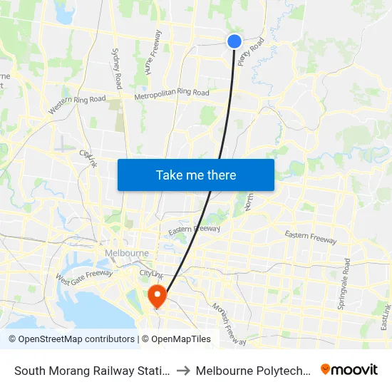South Morang Railway Station to Melbourne Polytechnic map