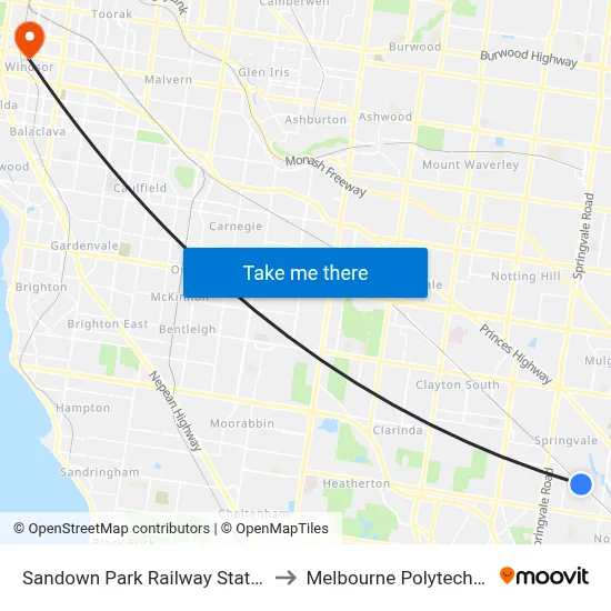 Sandown Park Railway Station to Melbourne Polytechnic map