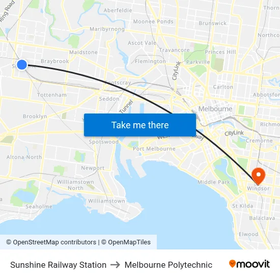 Sunshine Railway Station to Melbourne Polytechnic map