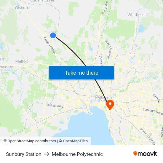 Sunbury Station to Melbourne Polytechnic map