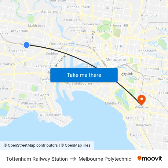 Tottenham Railway Station to Melbourne Polytechnic map