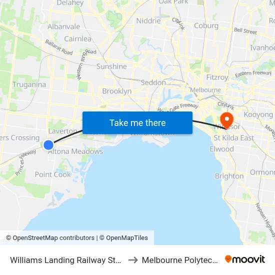 Williams Landing Railway Station to Melbourne Polytechnic map