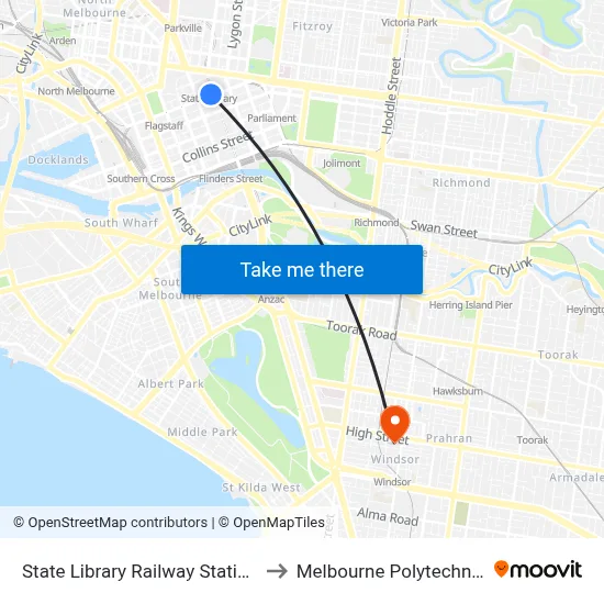 State Library Railway Station to Melbourne Polytechnic map
