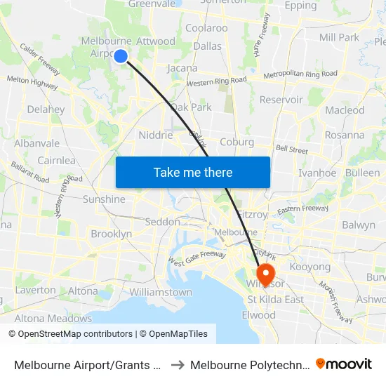 Melbourne Airport/Grants Rd to Melbourne Polytechnic map
