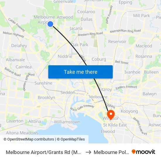 Melbourne Airport/Grants Rd (Melbourne Airport) to Melbourne Polytechnic map