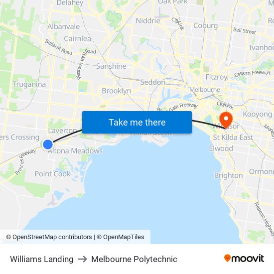 Williams Landing to Melbourne Polytechnic map