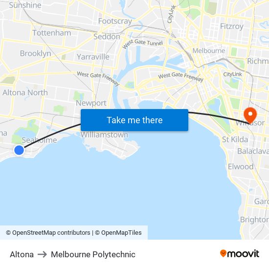 Altona to Melbourne Polytechnic map