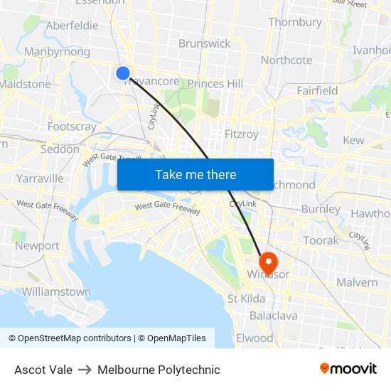 Ascot Vale to Melbourne Polytechnic map