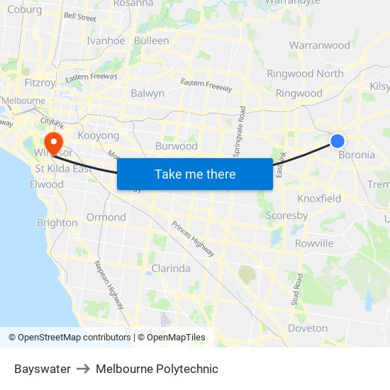 Bayswater to Melbourne Polytechnic map