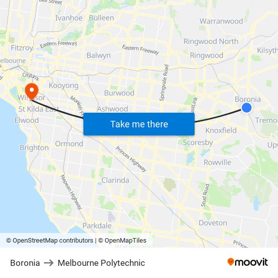 Boronia to Melbourne Polytechnic map