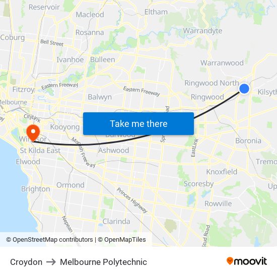 Croydon to Melbourne Polytechnic map