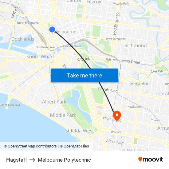 Flagstaff to Melbourne Polytechnic map