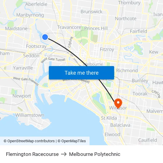 Flemington Racecourse to Melbourne Polytechnic map