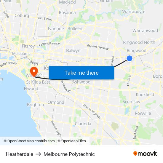 Heatherdale to Melbourne Polytechnic map