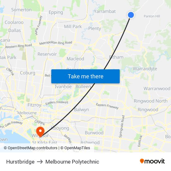 Hurstbridge to Melbourne Polytechnic map