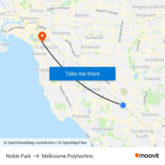 Noble Park to Melbourne Polytechnic map