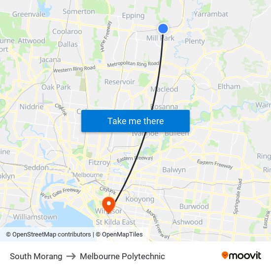 South Morang to Melbourne Polytechnic map