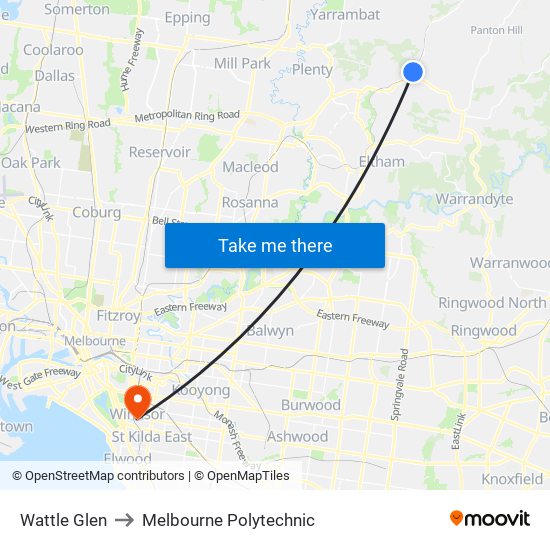 Wattle Glen to Melbourne Polytechnic map