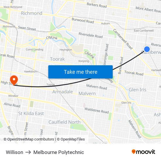 Willison to Melbourne Polytechnic map