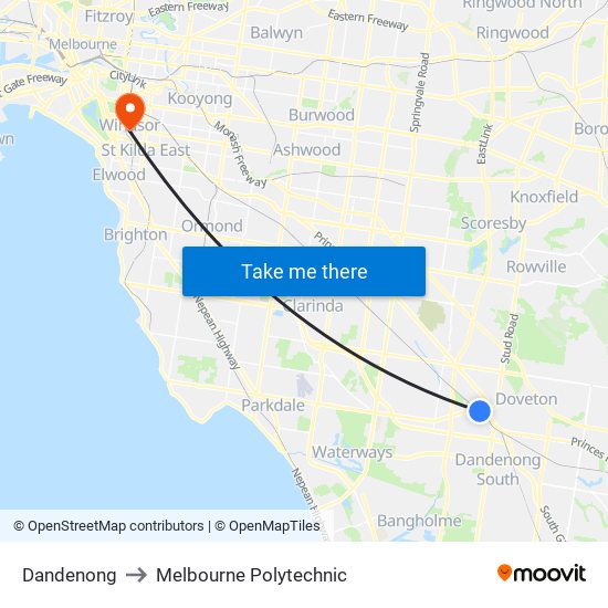 Dandenong to Melbourne Polytechnic map