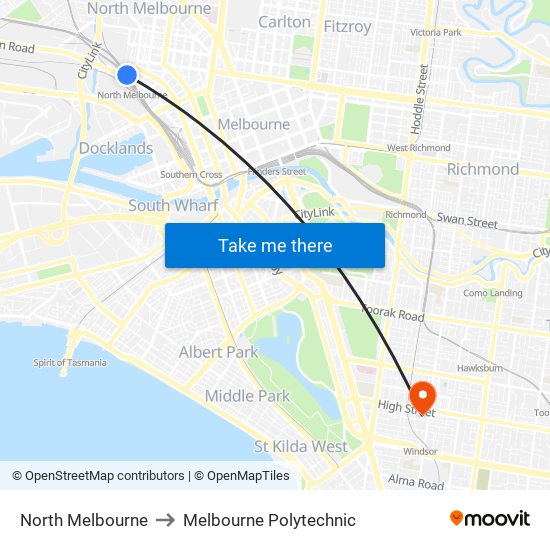 North Melbourne to Melbourne Polytechnic map