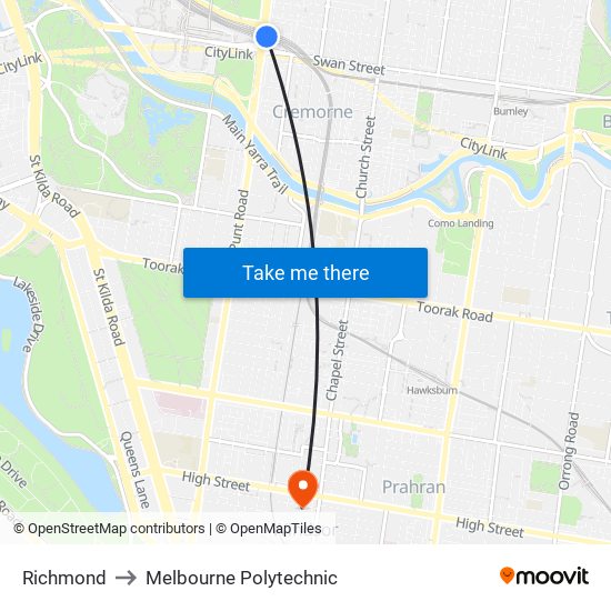 Richmond to Melbourne Polytechnic map