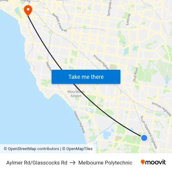 Aylmer Rd/Glasscocks Rd to Melbourne Polytechnic map