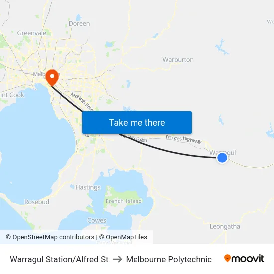Warragul Station/Alfred St to Melbourne Polytechnic map