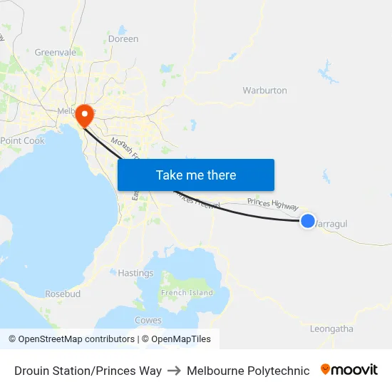 Drouin Station/Princes Way to Melbourne Polytechnic map
