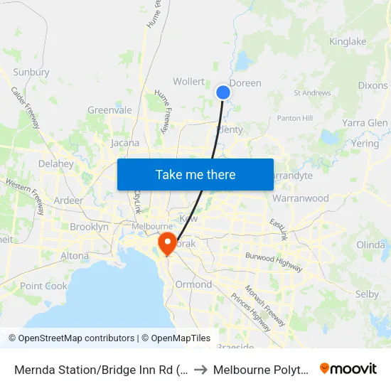 Mernda Station/Bridge Inn Rd to Melbourne Polytechnic map