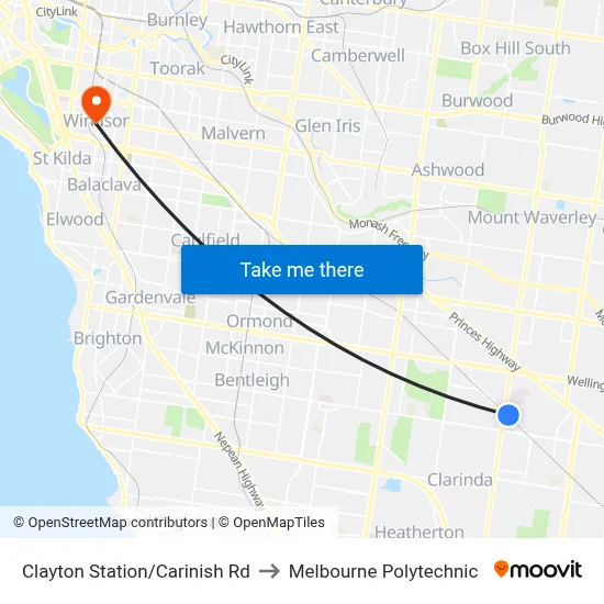 Clayton Station/Carinish Rd to Melbourne Polytechnic map