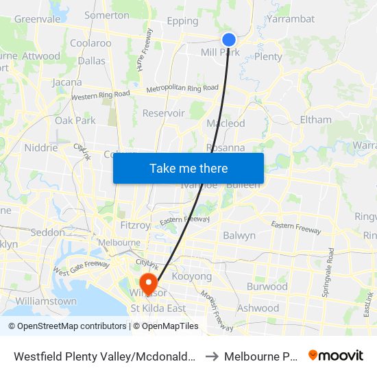 Westfield Plenty Valley/Mcdonalds Rd (South Morang) to Melbourne Polytechnic map