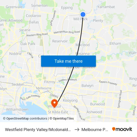 Westfield Plenty Valley/Mcdonalds Rd to Melbourne Polytechnic map