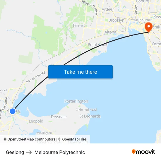 Geelong to Melbourne Polytechnic map