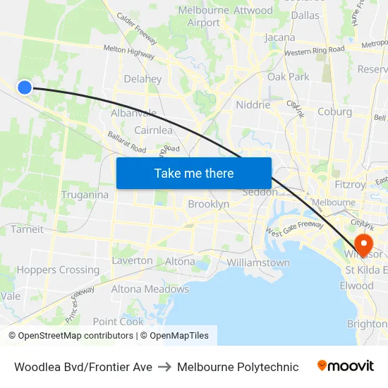 Woodlea Bvd/Frontier Ave to Melbourne Polytechnic map