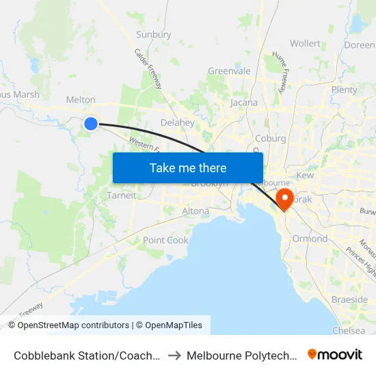 Cobblebank Station/Coach St to Melbourne Polytechnic map