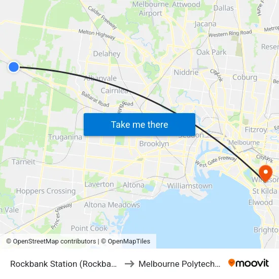 Rockbank Station to Melbourne Polytechnic map