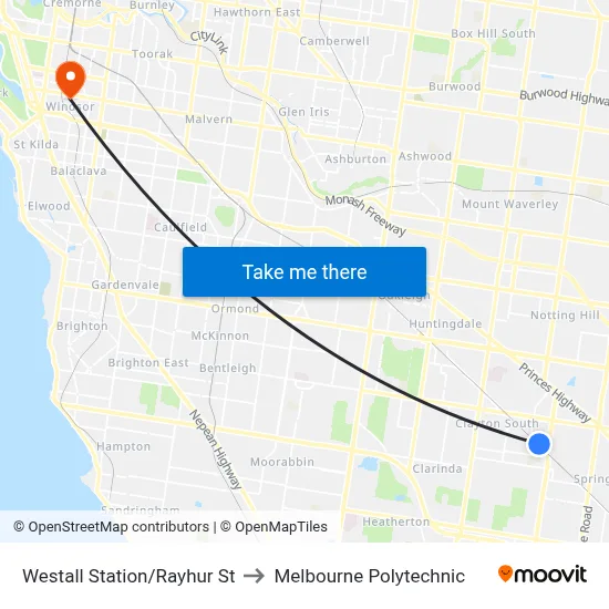 Westall Station/Rayhur St to Melbourne Polytechnic map