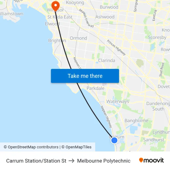 Carrum Station/Station St to Melbourne Polytechnic map
