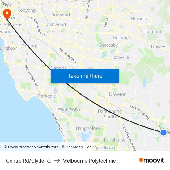 Centre Rd/Clyde Rd to Melbourne Polytechnic map