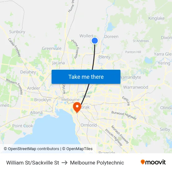 William St/Sackville St to Melbourne Polytechnic map