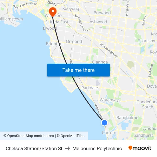 Chelsea Station/Station St to Melbourne Polytechnic map