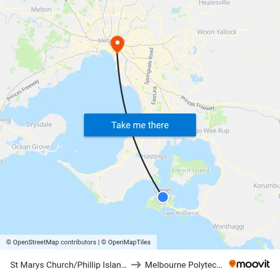 St Marys Church/Phillip Island Rd to Melbourne Polytechnic map