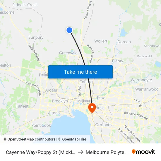 Cayenne Way/Poppy St to Melbourne Polytechnic map