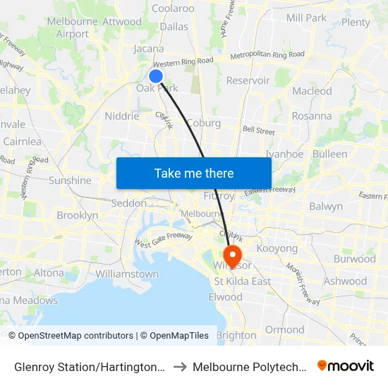 Glenroy Station/Hartington St to Melbourne Polytechnic map