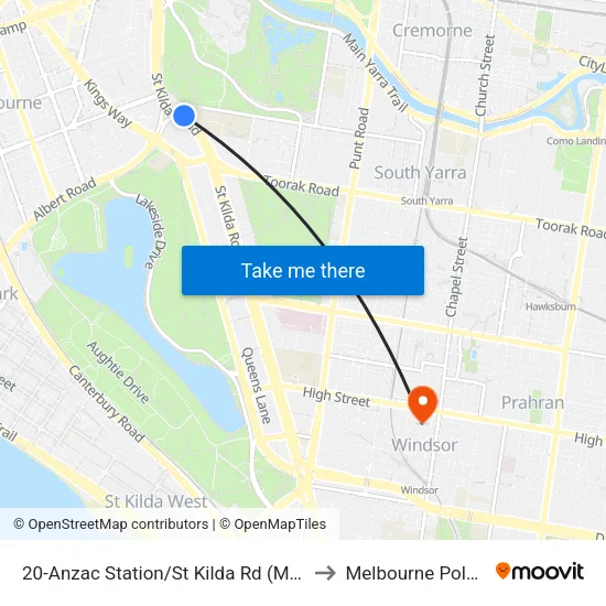 Anzac Station/St Kilda Rd #20 to Melbourne Polytechnic map