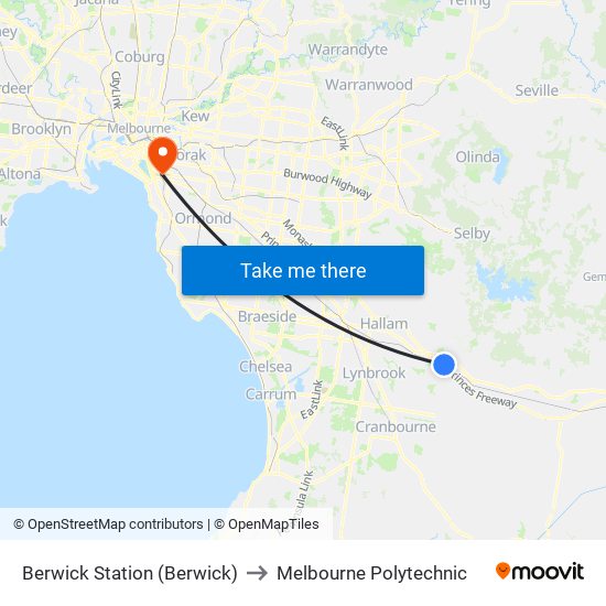 Berwick Station (Berwick) to Melbourne Polytechnic map