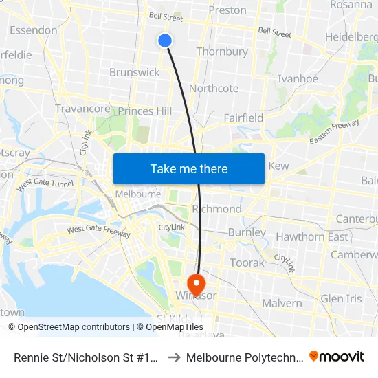 Rennie St/Nicholson St #131 to Melbourne Polytechnic map